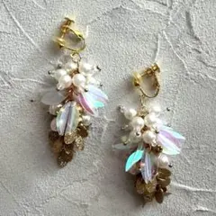 ハンドメイド パール オーロラ イヤリング