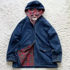 希少 USA製 90's L.L.Bean 好配色 デニムパーカー 赤タータン
