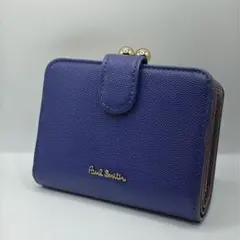 良品⭐️ポールスミス　二つ折り財布　がま口　コンパクトウォレット　ロゴ　ブルーのサムネイル