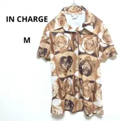 インチャージ 半袖シャツ 茶色 アメリカ産 薔薇　総柄