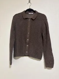 ブラウン メッシュ編み カーディガン
