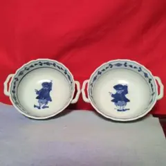 ★新窯青花　★耳付きスープ碗２脚セットNo33
