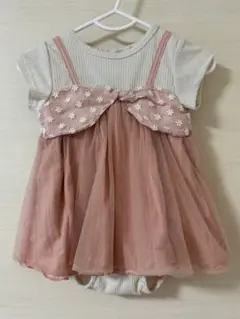 ピンク チュール ワンピ風ロンパース 半袖 70