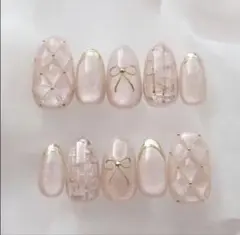 ネイルチップ ワンホン リボン 韓国 ゆめかわ ウィッシュコア キルティング