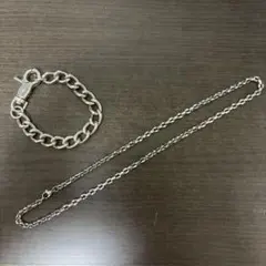 シルバー ステンレススチール チェーンネックレス&ブレスレット