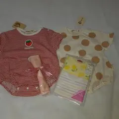 春夏ベビーギフト4点セット いちご×ドット×レモン 綿100% 新品未使用