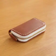 コンパクト コインケース 小銭入れ ロロマレザー　茶　ハンドメイド