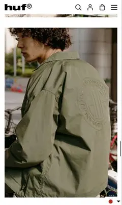 HUF ミリタリージャケット Lサイズ オリーブグリーン　短丈　刺繍