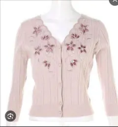 アプワイザーリッシェ　カーディガン　刺繍　ビジュー　ピンク　フラワー