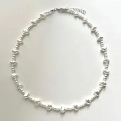 パールネックレス　ハンドメイド　ビーズジュエリー　調節可能
