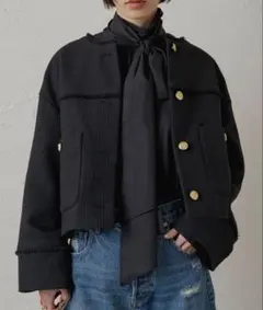 【Loungedress】ツイードショートジャケット ブラック 卒業　入学式