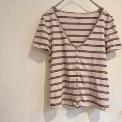 Victoria's Secret 【S】Tシャツ ボーダー 前あき Ｖネック