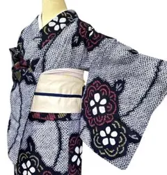 A71美品有松鳴海絞り高級浴衣 花 蝶 綿レディース浴衣単品 お仕立て