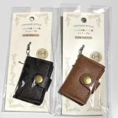 ②1577＊ミニメモ帳ノート風 ストラップ付 2点セット ブラウン/ブラック