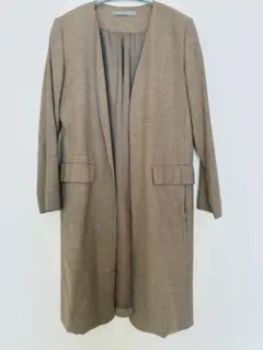 【Theory luxe】ノーカラーロングジャケット ブラウンチェック柄