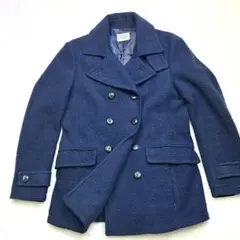 ナノユニバース ウール混　 Pコート メンズＭ 　ダブル 　ダークブルー