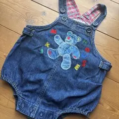 ミキハウス デニムロンパース　くま ダルマオール　レトロ