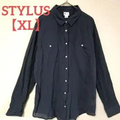 STYLUS【XL】シアーコットン長袖シャツ ネイビー 羽織り 春夏