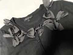 ローラアシュレイ 黒 リボン付き長袖カーディガンＬ