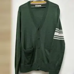 ユニセックスM細身ダークグリーン Vネック カーディガン中学生
