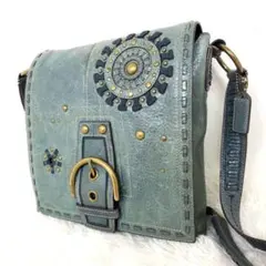 希少 ✨ 美品 コーチ ショルダーバッグ スタッズ ヴィンテージ ブルー レザー