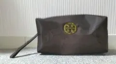 【新品未使用】トリーバーチ ナイロンポーチ 四角柱型 濃茶色
