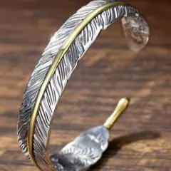 メンズ レディース 羽根 フェザー バングル シルバー ゴールド ブレスレット