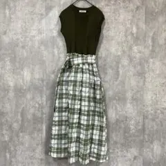 natural couture リブニット　ドッキングワンピース　腰ベルト