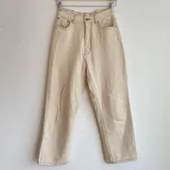 ペアペア ハイウエスト ストレート デニム パンツ ワイド 白 ジーンズ Mのサムネイル