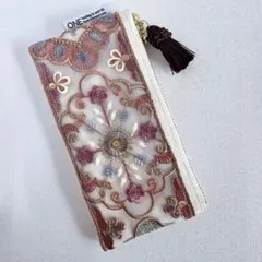 インド刺繍リボンマルチポーチ　ペンケース　コスメポーチ　人気柄