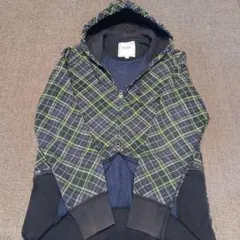 00s OldUNIQLOジップアップパーカーダブルジップネイビーチェック短丈