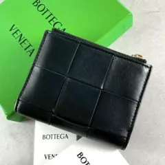 IC内蔵・箱付き ボッテガヴェネタ カセット イントレチャート 二つ折り財布 黒