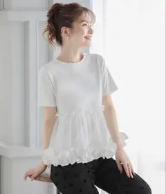 Fit more 裾フリルオーガンジー切り替えTシャツ　ぺプラムのサムネイル
