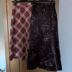ロングスカート 2点セット チェック柄 花柄