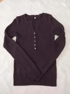 無印良品　ウール100%　スキッパーリブニット　ボルドー