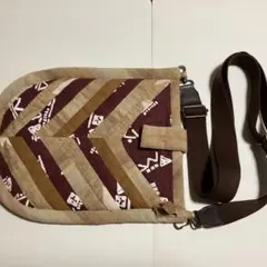 ハンドメイド布製マルーンストライプポシェット