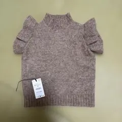 ZARA フリル袖 ノースリーブニット ベージュ Ⓜ️
