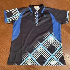 ゴーセンバドミントンゲームシャツ 黒・青 ハートチェック柄