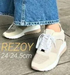 【24~24.5cm】REZOY ニットコンビ厚底ソールスニーカー ベージュ