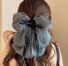 格子柄リボンヘアクリップ