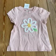 80cm プティマイン　お花モチーフ　半袖　Tシャツ　ピンク