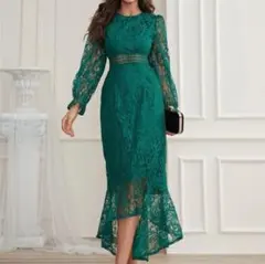 マーメイドワンピース フォーマルドレス グリーン S SHEIN