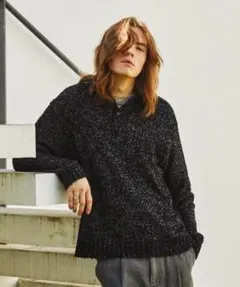 EMMA CLOTHES セーター ニット ミックス杢ニットルーズポロシャツLのサムネイル