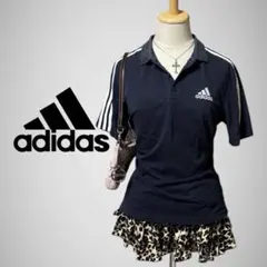 adidas アディダス ポロシャツ 半袖 ネイビー 三本線 刺繍ロゴ Y2K