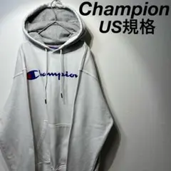 【US規格】希少 Champion 胸ロゴ プリント パーカー ホワイト 白XL