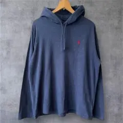 ポロ　ラルフローレン フード　長袖　Tシャツ L 紺 赤ポニー 現行タグ