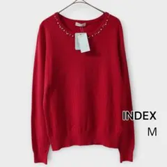 INDEX パール付きニット 赤 M 試着のみタグ付き