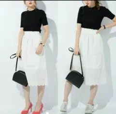 値下げユニクロ♪UNIQLO ハイウエストコットンローンレースロングスカート　S