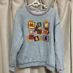 ミキハウス 大人用 トレーナー スウェット 水色くまロゴ刺繍アップリケレアレトロ