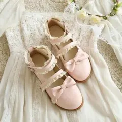 ロリータ靴 レディース 蝶結び リボン かわいい 厚底 アンクルストラップ 6